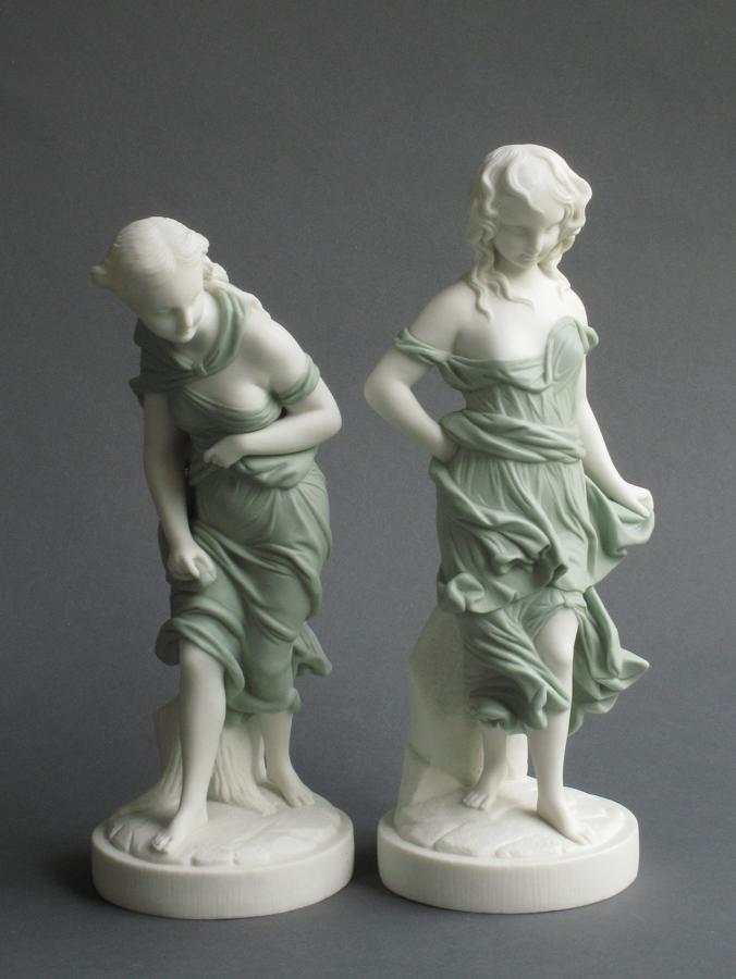Worcester coloured Parian pair of figures