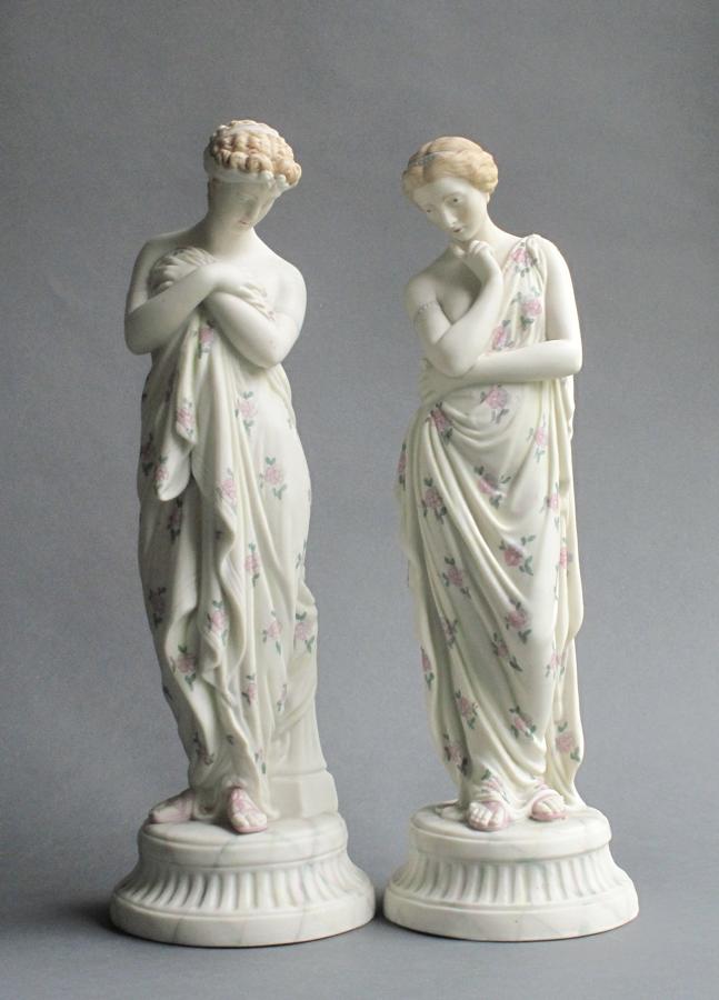 Pair of tinted parian figures of virtues