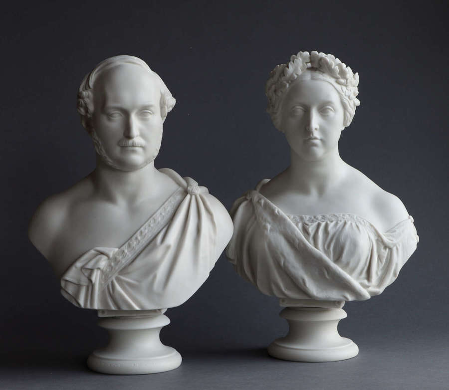 Parian busts of the younger Queen Victoria & Prince Albert by Copeland