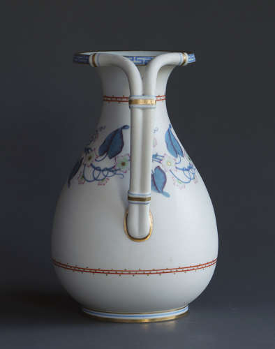 A good Parian jug or pitcher with blue and pink floral decoration