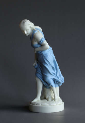 A pair of blue Worcester Parian figures: Before and Against the Wind
