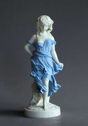 A pair of blue Worcester Parian figures: Before and Against the Wind