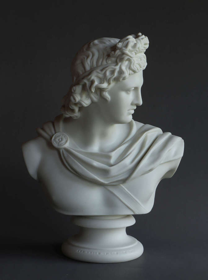 A striking Parian bust of Apollo