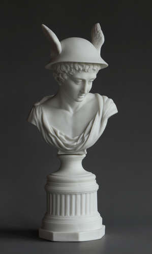 A fine Parian bust of Mercury on a fluted column