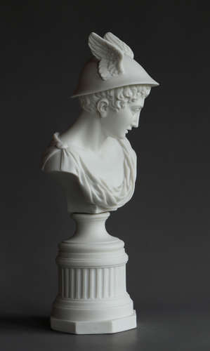 A fine Parian bust of Mercury on a fluted column