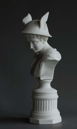 A fine Parian bust of Mercury on a fluted column