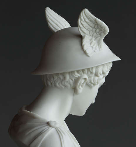 A fine Parian bust of Mercury on a fluted column
