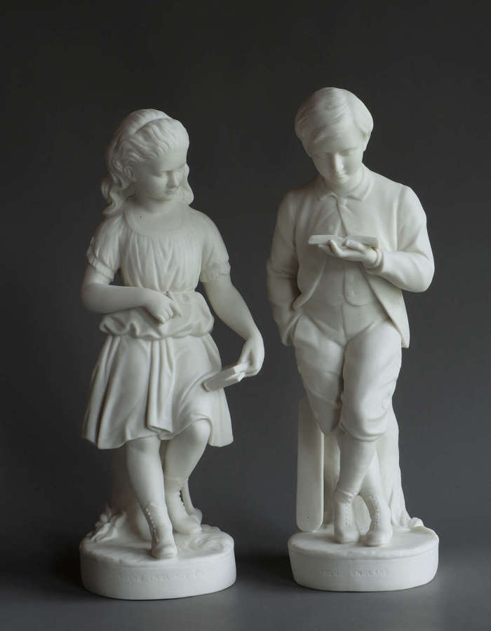 A pair of Copeland Parian figures of Young England and his sister