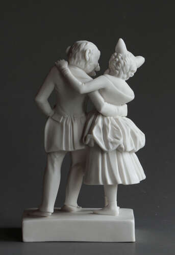 A rare Coalport Parian group of a cat and monkey