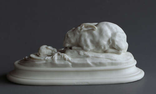 A charming small Copeland Parian group of a family of rabbits