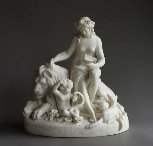 A fine and uncommon Parian figure group of 'The Golden Age'