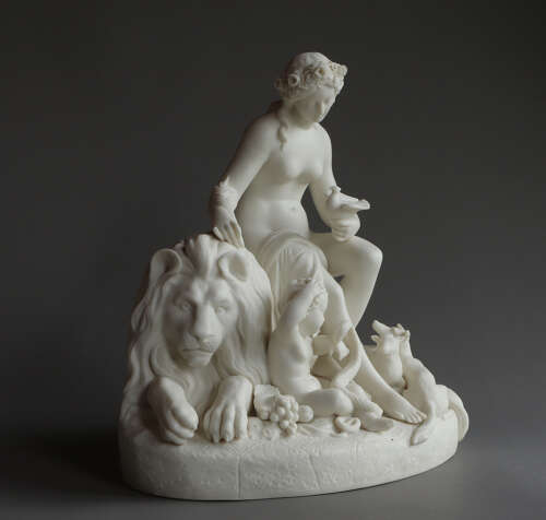 A fine and uncommon Parian figure group of 'The Golden Age'