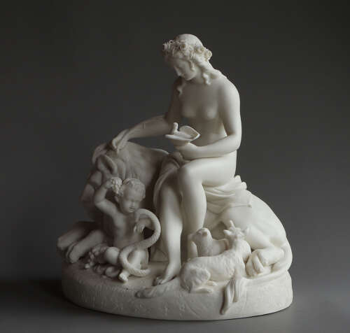 A fine and uncommon Parian figure group of 'The Golden Age'