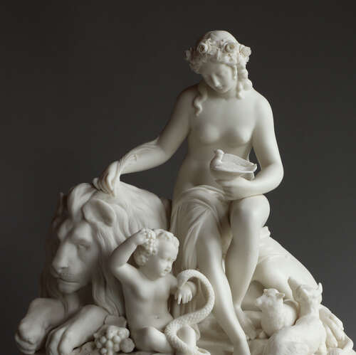 A fine and uncommon Parian figure group of 'The Golden Age'
